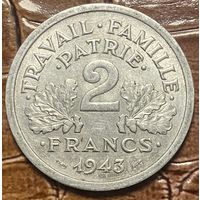 Монета 2 франка 1943 год. Франция.