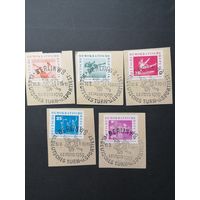 ГДР 1959 Полная серия марок на вырезках "Гимнастический и спортивный праздник в Лейпциге" (спецгашение) Mi.707-711 каталог 3.00 евро