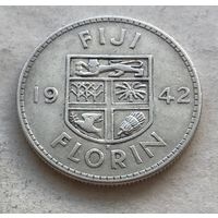 Фиджи 1 флорин 1942 Георг VI - нечастая, серебро 0,900!