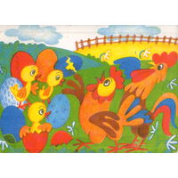Подписанная открытка Чехословакия 1990г. "Пасха. Куриное семейство" худ. М. Гилова