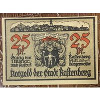 Нодгельд 25 пфеннигов 1921 год. Растенберг. Веймарская республика