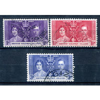 Британские Соломоновы острова - 1937г. - коронация короля Георга VI и королевы Елизаветы - 3 марки - полная серия, гашёные [Mi 56-58]. #2-Bc-36-A-1