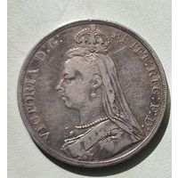 1 крона 1890 Великобритания - Рельефная! 19 век! Нечастая! Крупное серебро!