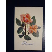 Поздравляем!  Розы.  1970 г.  подписанная.