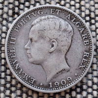Португалия 200 рейсов 1909 года. Король Эмануэль II. Серебро! Сторгуй за свою цену, предложи обмен! Y30