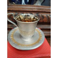 Кофейная пара. ЮММЕД,мельхиор. мНЦ (медь-никель-цинк), гравировка, Артель Московский ювелир, СССР, 1973 г.