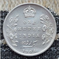 Британская Индия 1 рупия 1904 года. Король Эдвард VII. Серебро. Cторгуй за свою цену, предложи обмен! S80