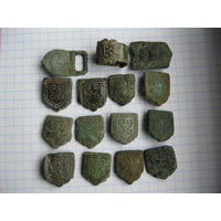 Старинные накладки на кожу, ткань. 15 шт. Бронза, литье.