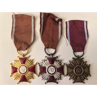 Комплект крестов PRL . Золотой. Серебряный. Бронзовый. Крест Заслуг, Польша.