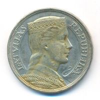 Латвия 5 лат 1929 г. Ag _состояние XF/аUNC