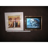 Картины Слон и Зубр металлографика.С рубля.