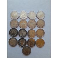 2 евро. Все разные юбилейные монеты.