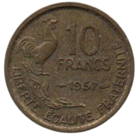 ФРАНЦУЗСКАЯ РЕСПУБЛИКА 10 ФРАНКОВ 1957. ПЕТУХ