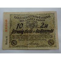 10 пфеннигов 1927 г. Германия. (gold-dollarcents) Landes Baden.