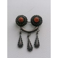 Брошь СССР серебро 875 пробы, янтарь, каталог, в ремонт, торги с Рубля