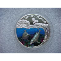 500 франков Руанда 2010. Дельфин. Дельфины. Серебро 999/1000. Сертификат