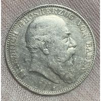 Монета 5 марок 1907 год. Баден. Германская империя. Фридрих I