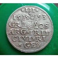 Трояк 1593 года Рига с рубля!!