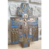 Распятие Христово,с предстоящими, меднолитое, эмаль, серебрение, 23х15 см.