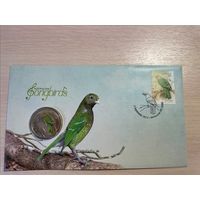 Тувалу 1 доллар 2013 фауна Австралийские водяные птицы зеленая птица-кошка конверт с маркой