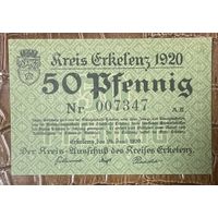 Нотгельд 50 пфеннигов 1920 год. Эркеленц. Веймарская республика