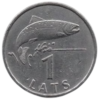 Латвийская Республика ( ІІ Республика, Латвия ). 1 лат 1992. Фауна. Рыба. Лосось.