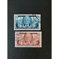 ГДР 1954 Две марки серии "Пять лет со дня образования ГДР" (гашение без клея) Mi.443-444 каталог 3.40 евро
