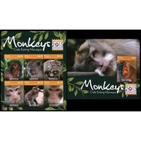 2015 Сент-Винсент Гренадины Бекия 1061-1066KL+B135 Фауна - Обезьяны 26,00 евро