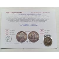 Ватикан. 5 лир 1939 г. папа Пий XII, Святой Петр в лодке /серебро AU/UNC+сертификат