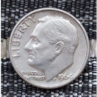 США 10 центов 1964 года, D. AU. Дайм. Франклин Делано Рузвельт. Серебро! Предложи свою цену или обмен!