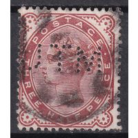 68.Br. Великобритания. Виктория. Стандарт. 3/2P. 1880 г. Mi.#57. Перфин.