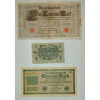 Лот из 3 банкнот (Кайзеровская Германия, Веймарская Республика)