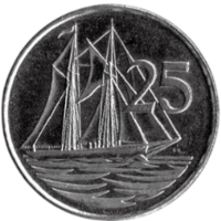 Заморская Территория Острова Кайман (Каймановы Острова. Кайманы). 25 центов 2005. Корабль (шхуна "Kirk B"). Парусник.