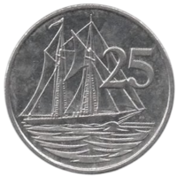 Заморская Территория Острова Кайман ( Каймановы Острова. Кайманы ). 25 центов 2008. Корабль (шхуна "Kirk B"). Парусник.