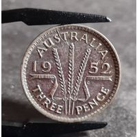 3 пенса 1952 года, Австралия, Серебро, ХОРОШАЯ! БРАК, РАСКОЛ ШТЕМПЕЛЯ!
