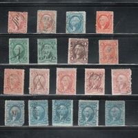 США-1862(Скотт. R3с-R42с) , гаш. , REVENUE, Налоговые марки, Президенты, Вашингтон, 1-й выпуск
