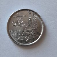1980. Сан-Марино. 2 лиры. XXII летние Олимпийские Игры 1980. Москва.