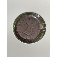 Германия Фрайберг Саксония нотгельд 25 пфеннигов 1921 г ( керамика )