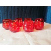 Набор рюмок, рубиновое двухслойное стекло СССР