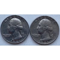 США 25 центов (квотер) 1981 г. P. Цена за 1 шт.