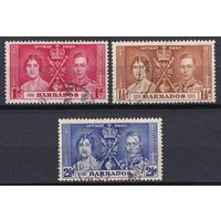 11.BrKS. Великобритания. Колонии. Барбадос. Коронация Георга VI и Елизаветы. 1937 г. Полная серия. Mi.##152-154.