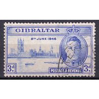 109a.BrKS. Великобритания. Колонии. Гибралтар. Победа во Второй Мировой Войне. Георг VI. 1946 г. 3d. Mi.#121.