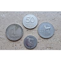 Грузия 4 монеты: 1 лари, 50 тетри, 20 тетри, 5 тетри