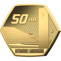 Италия 50 евро 2025г. "Итальянские достижения: Ламборгини Lamborghini". Монета в капсуле; подарочном футляре; сертификат; коробка. ЗОЛОТО 31,104гр.