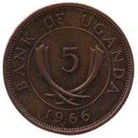 Республика Уганда. 5 центов 1966. Бивни слона.