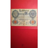 20 марок 1906. Германия. С рубля. (02) Очень Красивая Купюра.