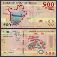 Бурунди, 500 франков 2018 г., P-50 (AF, крокодил, кофейная ветвь), UNC