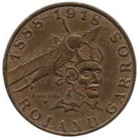 ФРАНЦУЗСКАЯ РЕСПУБЛИКА. 10 ФРАНКОВ 1988. 100 лет со дня рождения Ролана Гарроса. САМОЛЁТ