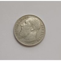 1 франк. 1909 г.835пр., Бельгия. Король Леопольд II.