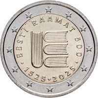 2 евро 2025 Эстония 500 лет первому печатному тексту UNC из ролла